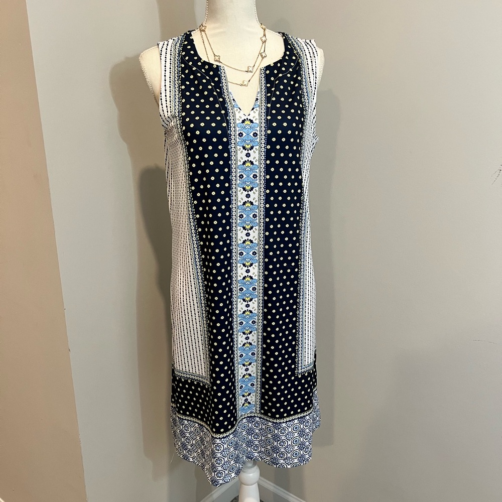 Blue and White Sleeveless Sheath Midi Dress Size Small - Picture 3 of 4